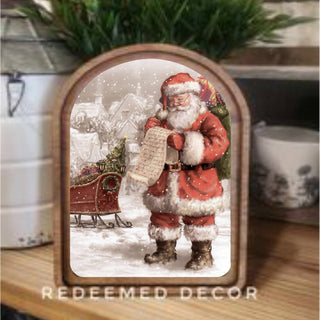 Arch Top Framed Art Santa’s List 8x11