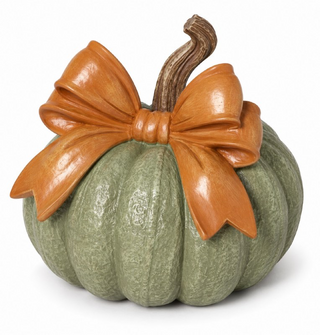 Resin Harvest Pumpkin w/Bow, Green