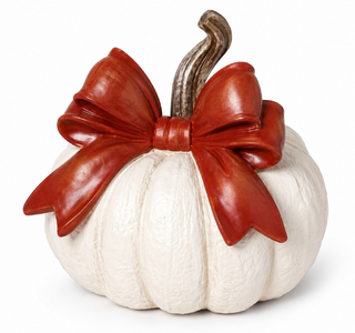Resin Harvest Pumpkin w/Bow, White