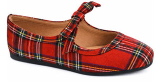 Corky's Layover slip-on Mary Jane shoes in red plaid with a bow