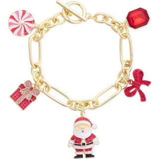 Canvas Style Jolly Santa charm bracelet in red and white