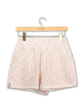 Simply Southern pintuck shorts in blush floral print, alternate view