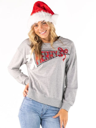 Simply Southern Holiday Applique Crewneck Gray
