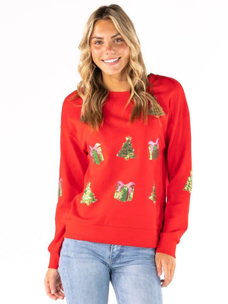 Simply Southern Holiday Applique Crewneck Red