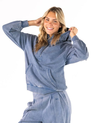 Simply Southern mineral wash quarter-zip hoodie in blue