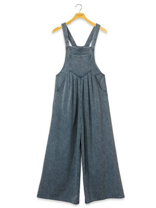 Simply Southern wide leg mineral wash overalls in black