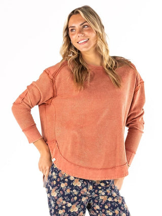 Simply Southern Waffle Knit Pullover Rust