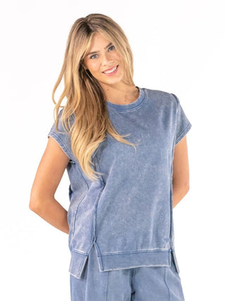 Simply Southern mineral wash modal jersey tee in blue
