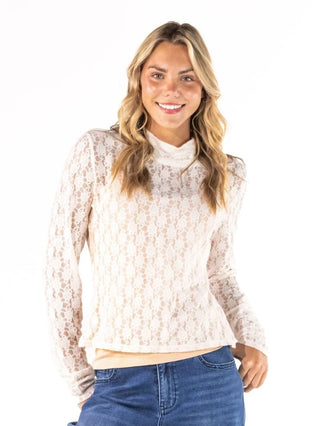 Simply Southern Lace Mockneck Top Cream