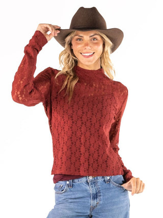 Simply Southern Lace Mockneck Top Maroon