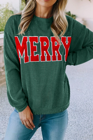 Twisted Rib Merry Graphic Top Evergreen
