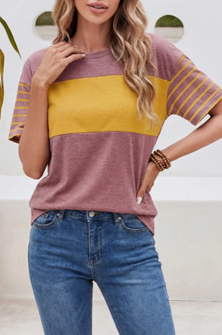 Color Block Striped Detail Loose T-Shirt