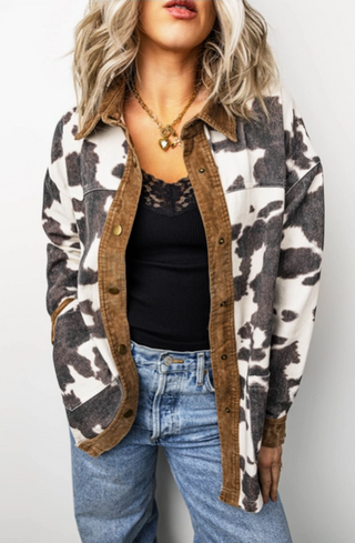 Western Cow Print Long Sleeve Button Up Jacket