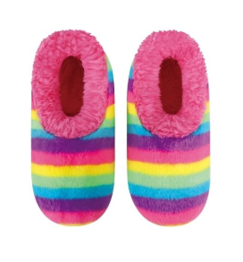 Snoozies Over the Rainbow Pink Stripe Slippers