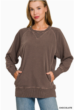 Dyed French Terry Pullover w/ Pockets Chocolate