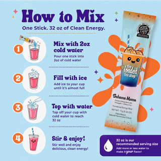 The Loaded Tea Shop energy drink mix packets, flavor assortment