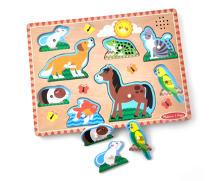 Melissa & Doug Pets sound puzzle with wooden animal pieces