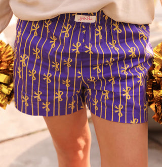 Jess Lea Bows and Goals Boxer Shorts Purple/Yellow