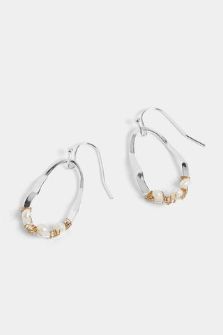 Whispers Wavy Hoop Pearl Wire Wrap Earrings WN004778