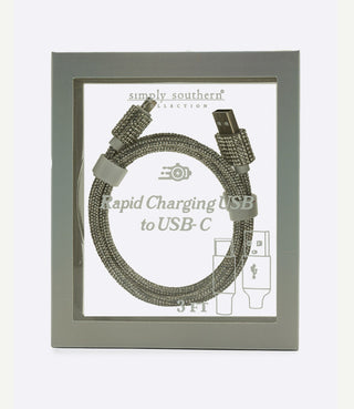 Simply Southern 3ft Rapid Charging Cable USB-C Silver Glitter