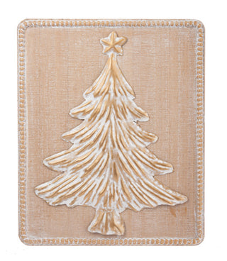 Beaded Framed Embossed Gold Christmas Tree Wall Art
