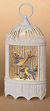 Holiday Bird Lighted Spinning Water Globe Bluebirds