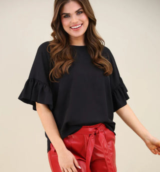 Jess Lea Rebecca Ruffle Sleeve Top Black