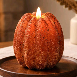 Pumpkin Candle w/Realistic Flame & Timer Small
