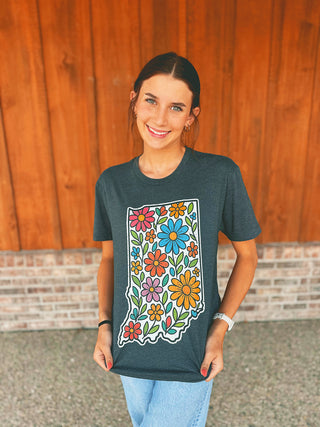 The Way Down South Retro Floral Indiana Graphic Tee Charcoal
