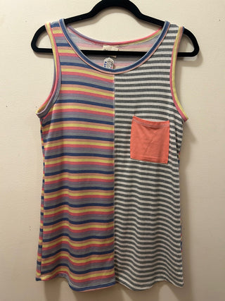 Striped Color Block Tank Top with Pocket