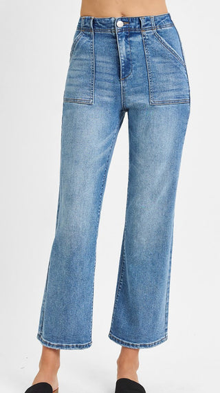 Risen HR Ankle Flare Patch Pocket Jeans 5662