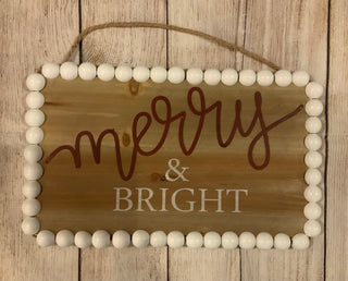 Beaded Christmas Wall Sign Merry & Bright