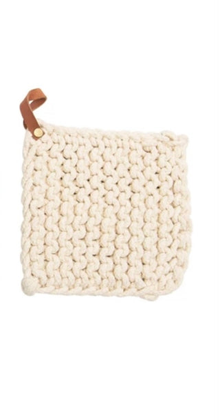 Crocheted Pot Holder w/Leather Loop