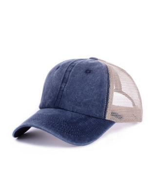 Zenana Vintage Wash Adjustable Mesh Cap Navy/Tan