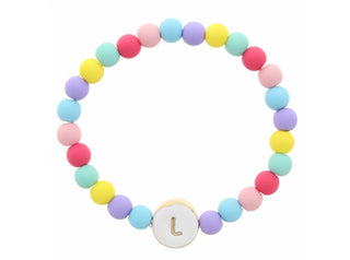 Jane Marie Kids White Stamped Multicolored Beaded Initial Bracelet "L"