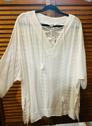 Simply Noelle Tunic Cover Up White Gold Stripe S/M