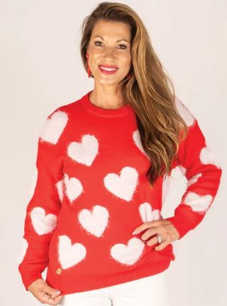 Simply Southern Fuzzy Heart Sweater Valentine Red