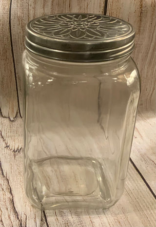 Glass Jar w/Metal Embossed Lid