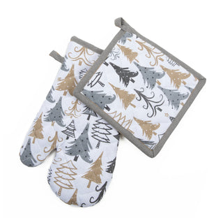 Elsie & Zoey Holiday Trees Oven Mitt Set Silver