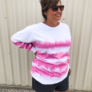 Sew in love White Crew with Pink Stripes