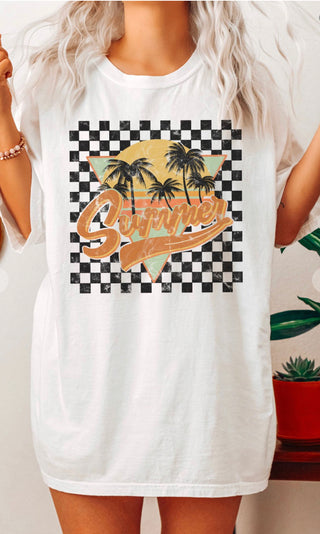 Kissed Apparel Retro Checkered Summer Oversized Graphic Tee