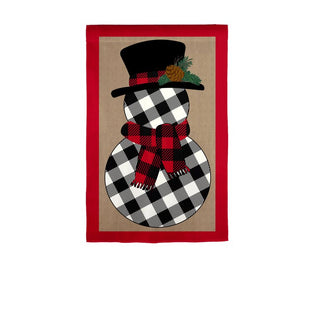 Buffalo Check Snowman Burlap Garden Flag
