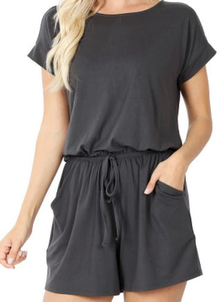 Zenana Romper with Pockets Ash Grey