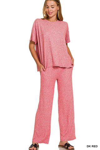 Soft Melange Short Sleeve/Pant Set Dark Red
