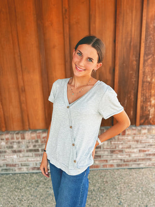 Sew in Love Short Sleeve Top with Buttons Heather Gray
