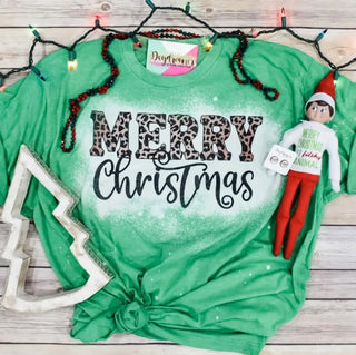 Daydreamer Designs Leopard Merry Christmas Bleached T-Shirt