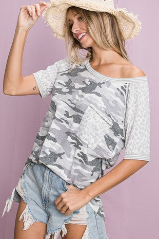 Bibi Camo with Leopard Print Short Sleeves