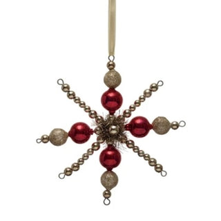 Glass Bead Snowflake Ornament w/Tinsel & Glitter