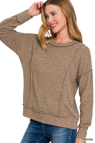 Zenana Brushed Hacci Drop Shoulder Sweater Mocha