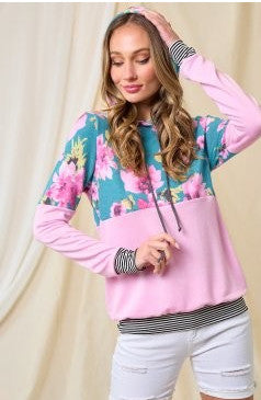 Lovely Melody Floral Print Hoodie Pink